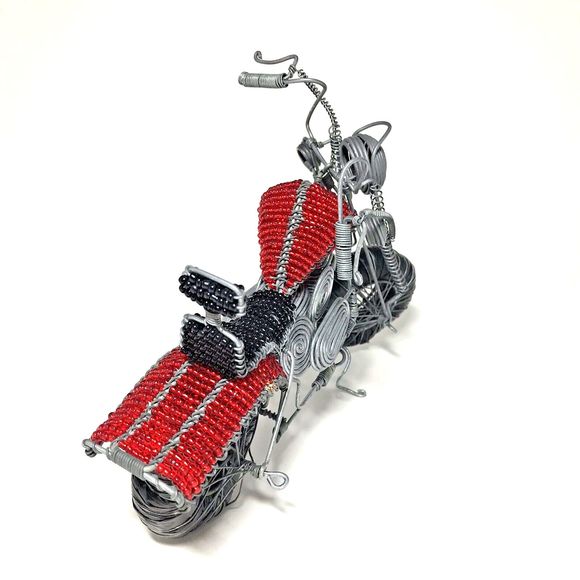 Handmade Seed Bead Beaded Wire Motorcycle Sculpture Folk Art Decor Gift - Picture 4 of 10